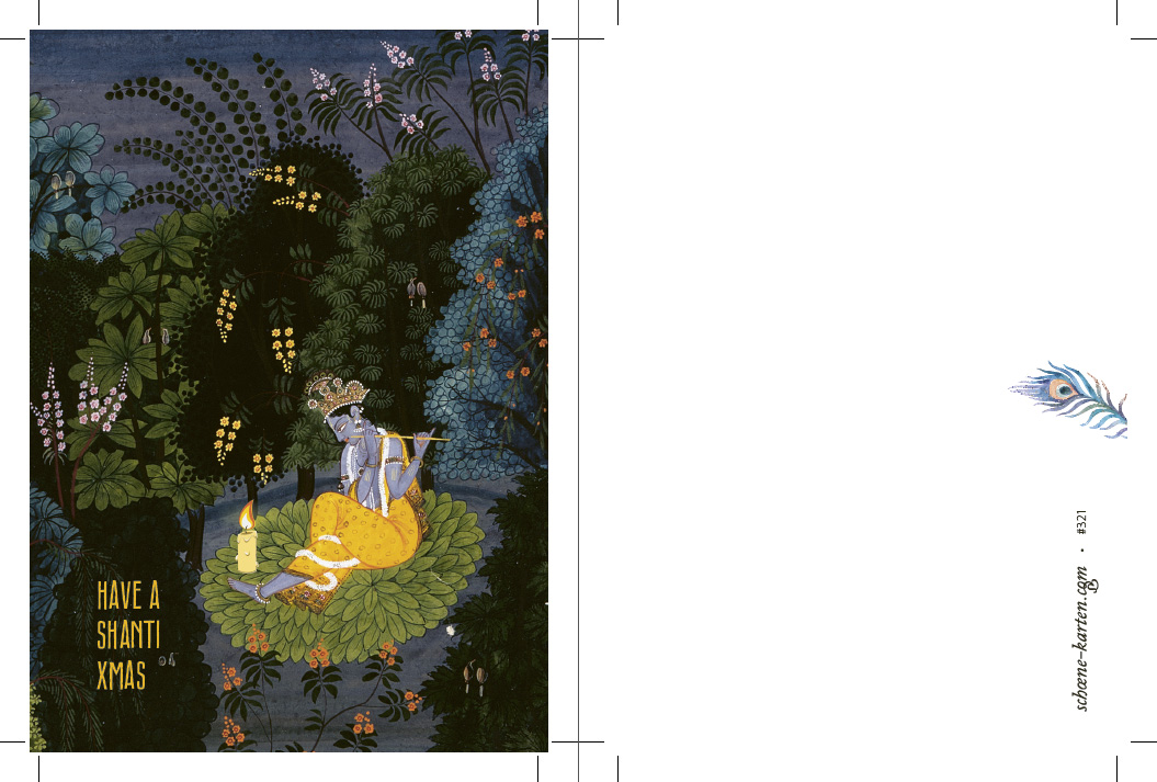 Postkarte Yoga Weihnachtsmotiv Krishna auf Waldlichtung